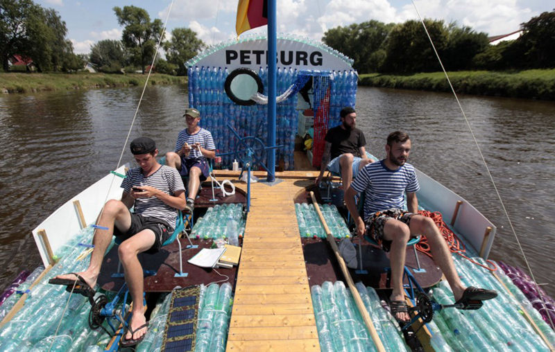 DIY a boat out of plastic bottles and sail 500 miles - pinned emoticon